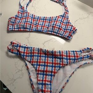 Gianni Bini Red White and Blue Plaid Bikini Set